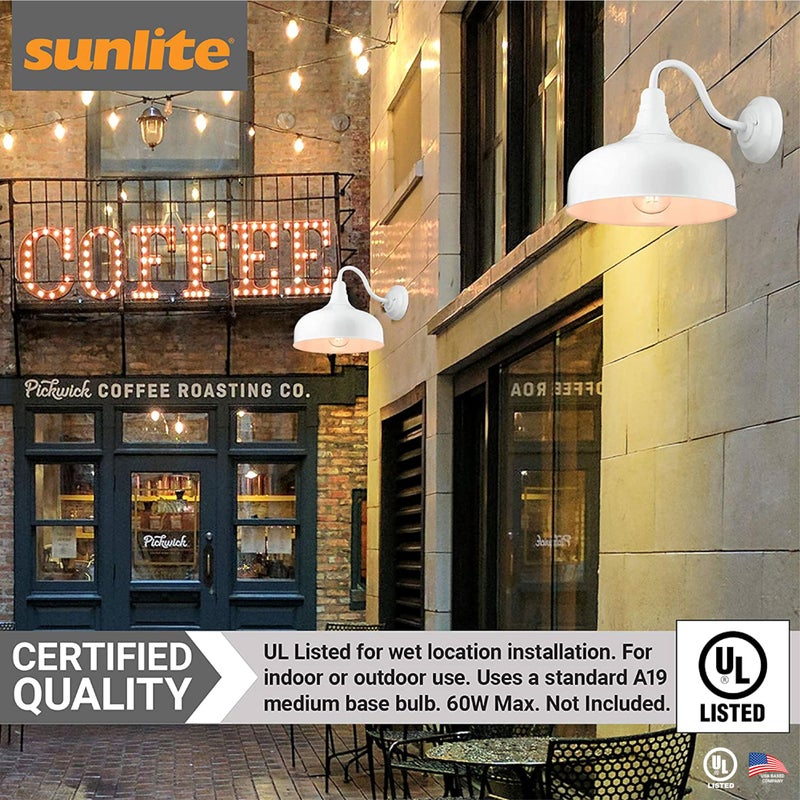 Sunlite 46068-SU Gooseneck Rustic Barn Light Fixture, Wall Mount, Medium Base (E26) Socket, Standard A19 Bulb Required (60W Max), 12 Inch, Indoor and Outdoor Use, ETL Listed Wet Location, White - Image 5